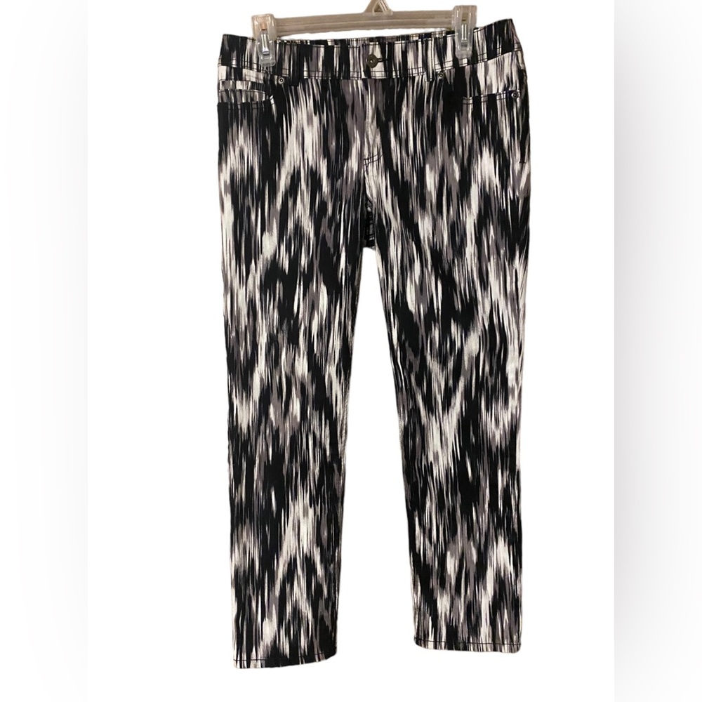 CHICO'S Denim Pants Womens Small Stretch Pockets Abstract Artsy Goth Punk Grunge